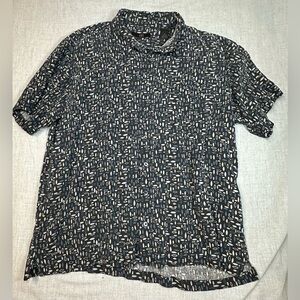 H&H Men Black %100 Silk SurfBoard Patterned Button Up Shirt